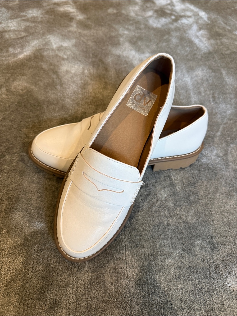 Dolce Vita White Catalina Penny Loafers with Lug Sole